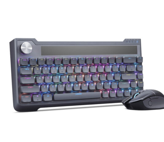 O teclado e o rato conceptuais da Lenovo requerem que se gire o botão para carregar CES 2024: Lenovo Unveils Concept Keyboard, Mouse That Harvest Mechanical Energy for Charging